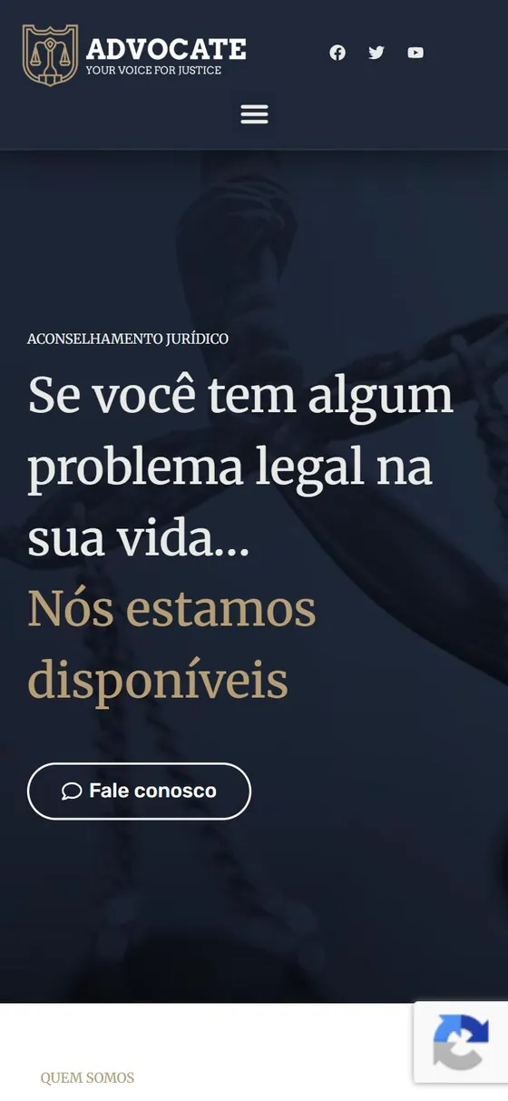 Tela inicial do site Advocate no celular