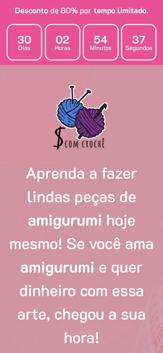 Tela inicial do site Dinheiro com Crochê no celular
