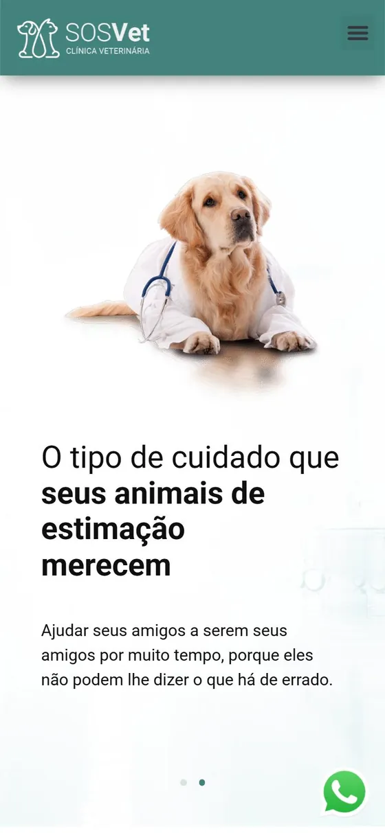 Tela inicial do site SOS Vet no celular